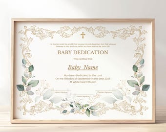 Baby Dedication Certificate Template, Baptism Certificate, Baby Christening, Editable Printable Baby Blessing Certificate Download 248