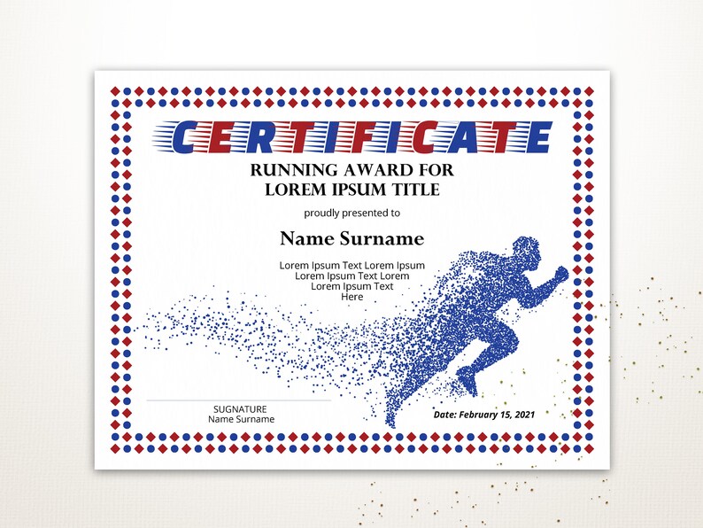 Sports EDITABLE Certificate Template Editable Running Award Etsy
