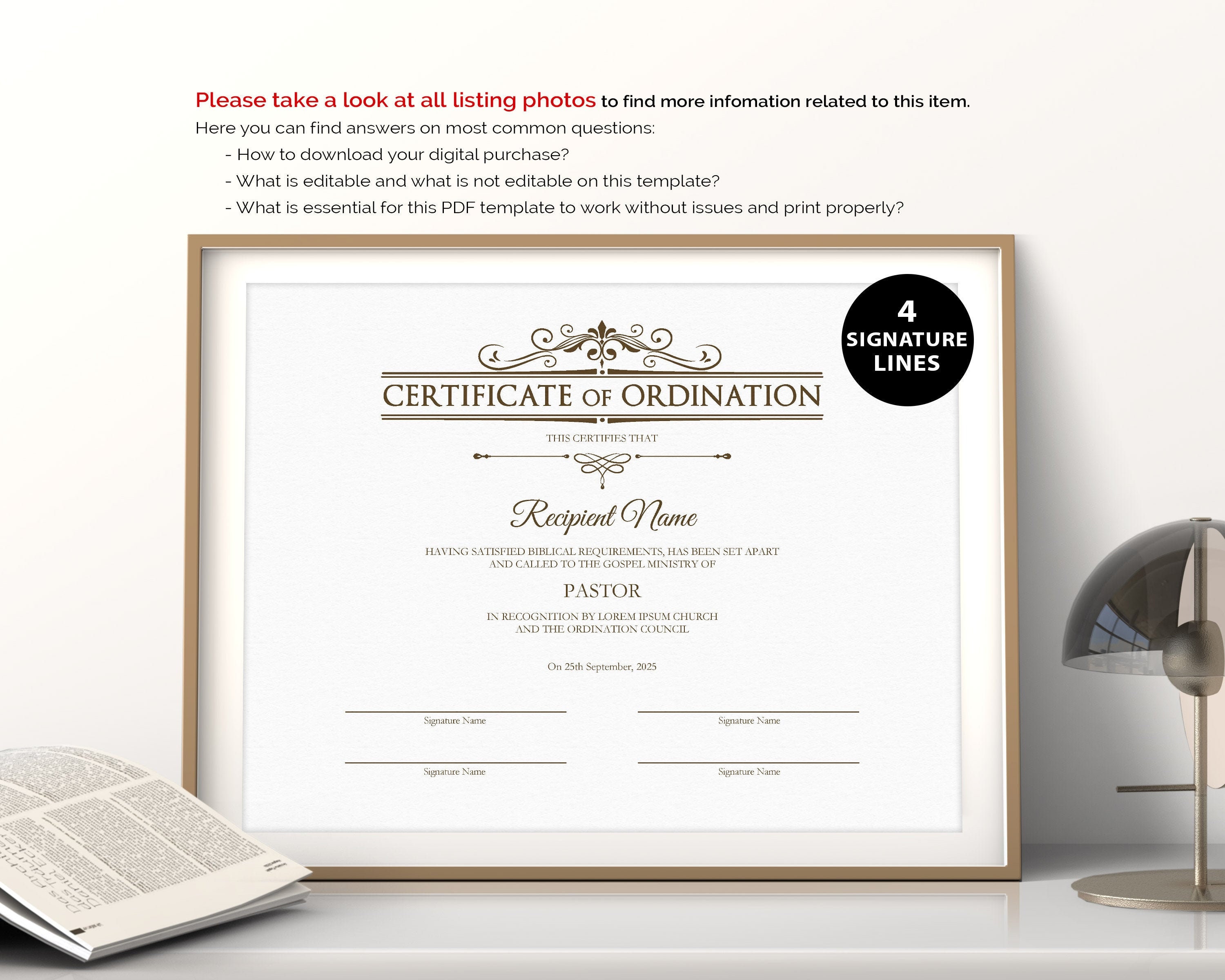 Editable Ordained Minister Certificate Template, Printable Certificate of  Ordination, Elegant Ordination Certificate, Instant Download With Certificate Of Ordination Template