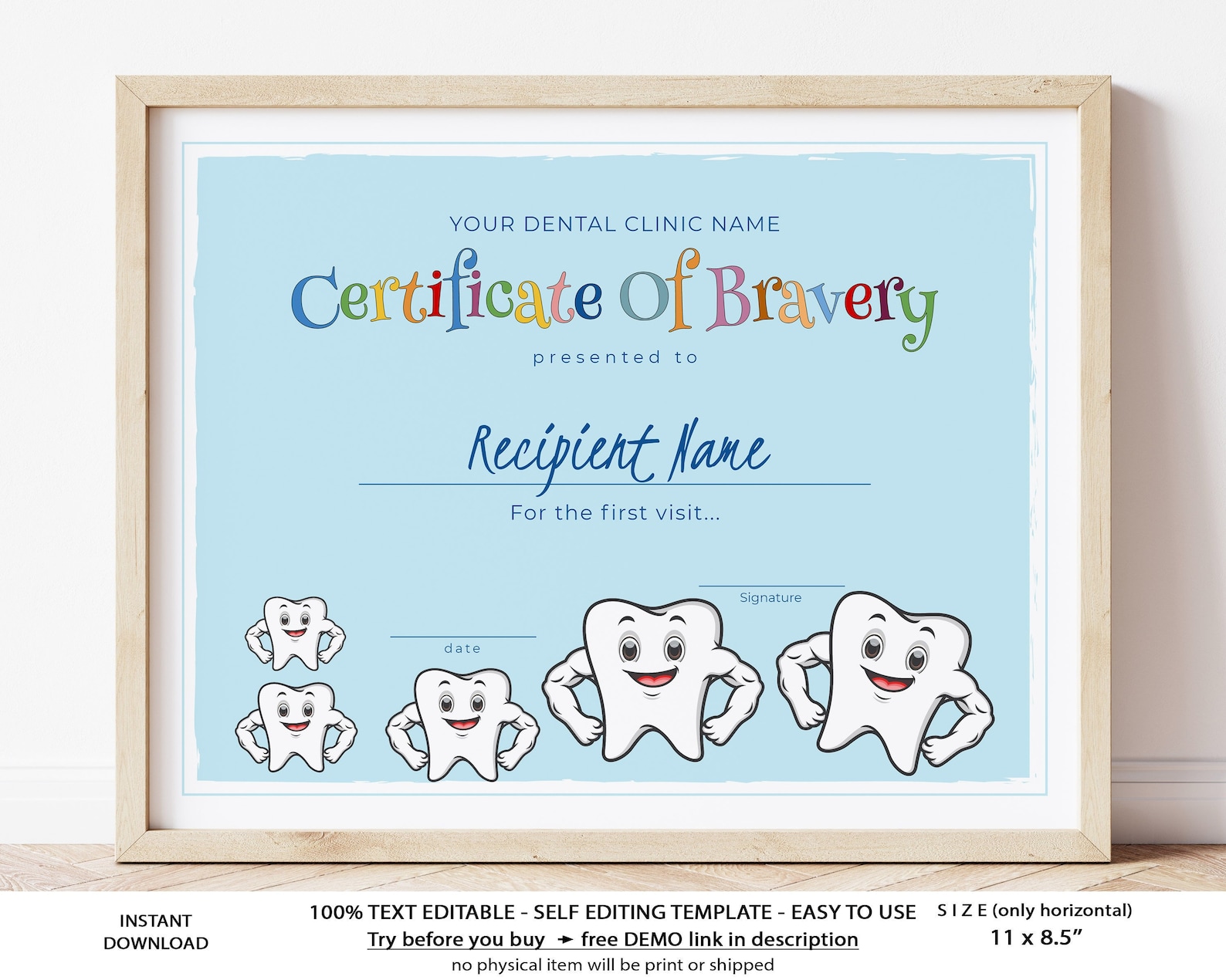 Editable Dentist Certificate of Bravery Kids Certificate Etsy