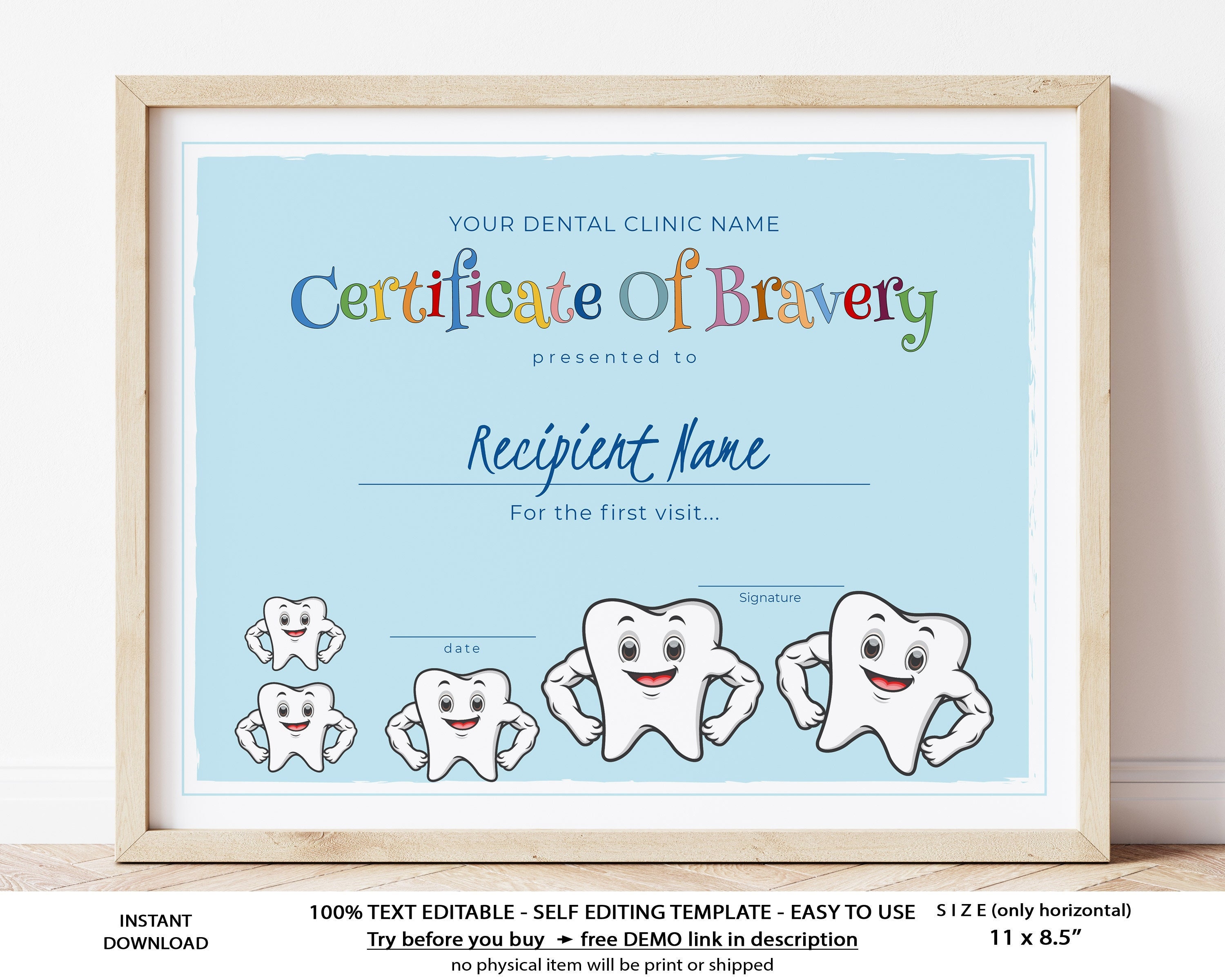 Editable Dentist Certificate Of Bravery Kids Certificate Etsy