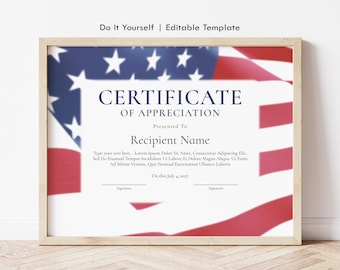 Veterans Certificate Military Service Appreciation Certificate American USA Flag Patriot Day Retirement Certificate Digital Download 159