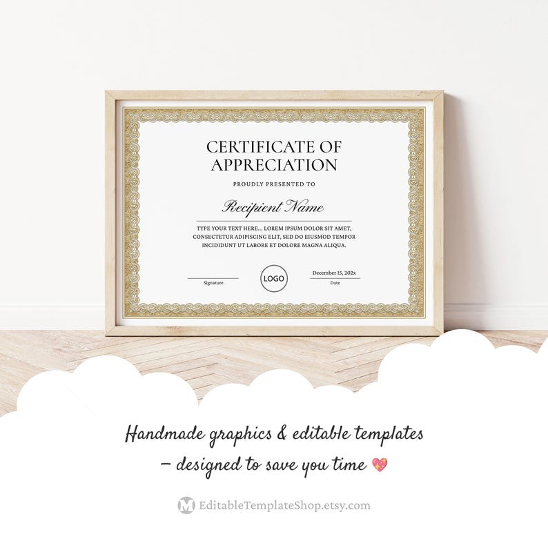 EDITABLE Certificate of Appreciation, Appreciation Certificate Template ...