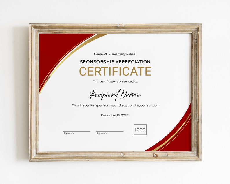 Appreciation Certificate Template, School Sponsorship Certificate, EDITABLE Certificate of Appreciation, Gift Certificate Download, Jet149 image 4