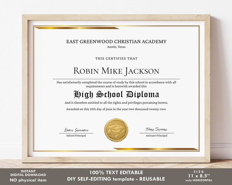 Homeschool Diploma Template Printable Diploma for Etsy