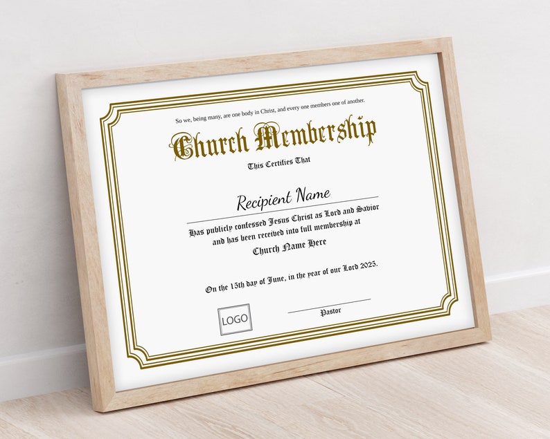Church Membership Certificate Template Printable Editable - Etsy