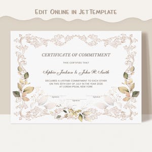 Certificato di impegno, modello di certificato di matrimonio modificabile e stampabile, buono regalo di nozze, ricordo di nozze download digitale 248