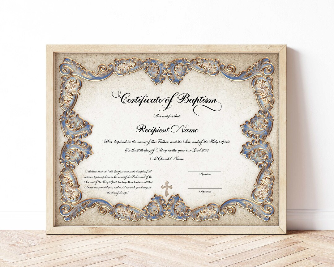Calligraphy Baptism Certificate Template, Editable Certificate of ...