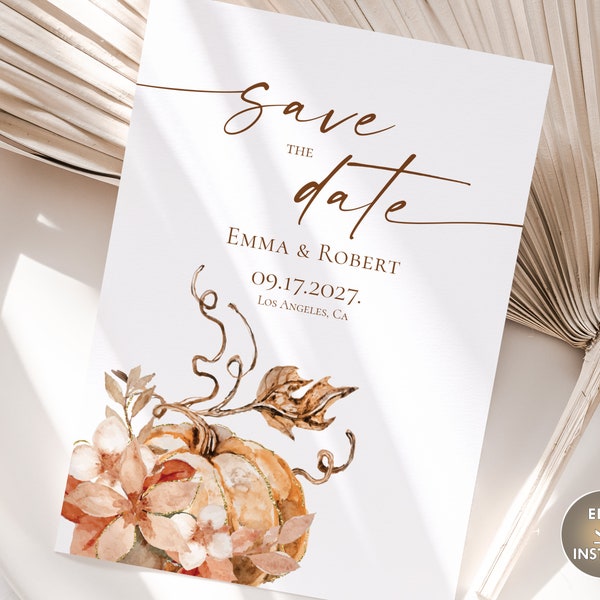 Save the Date Bearbeitbare Vorlage Printable Autumn Save the Date Hochzeit Ankündigung Herbst Kürbis Invite Instant Download Jet157