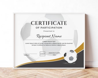Editable Soccer Football Certificate Template, Sports Certificate Award Printable Soccer Award DIY Certificate Digital Download, Jet045