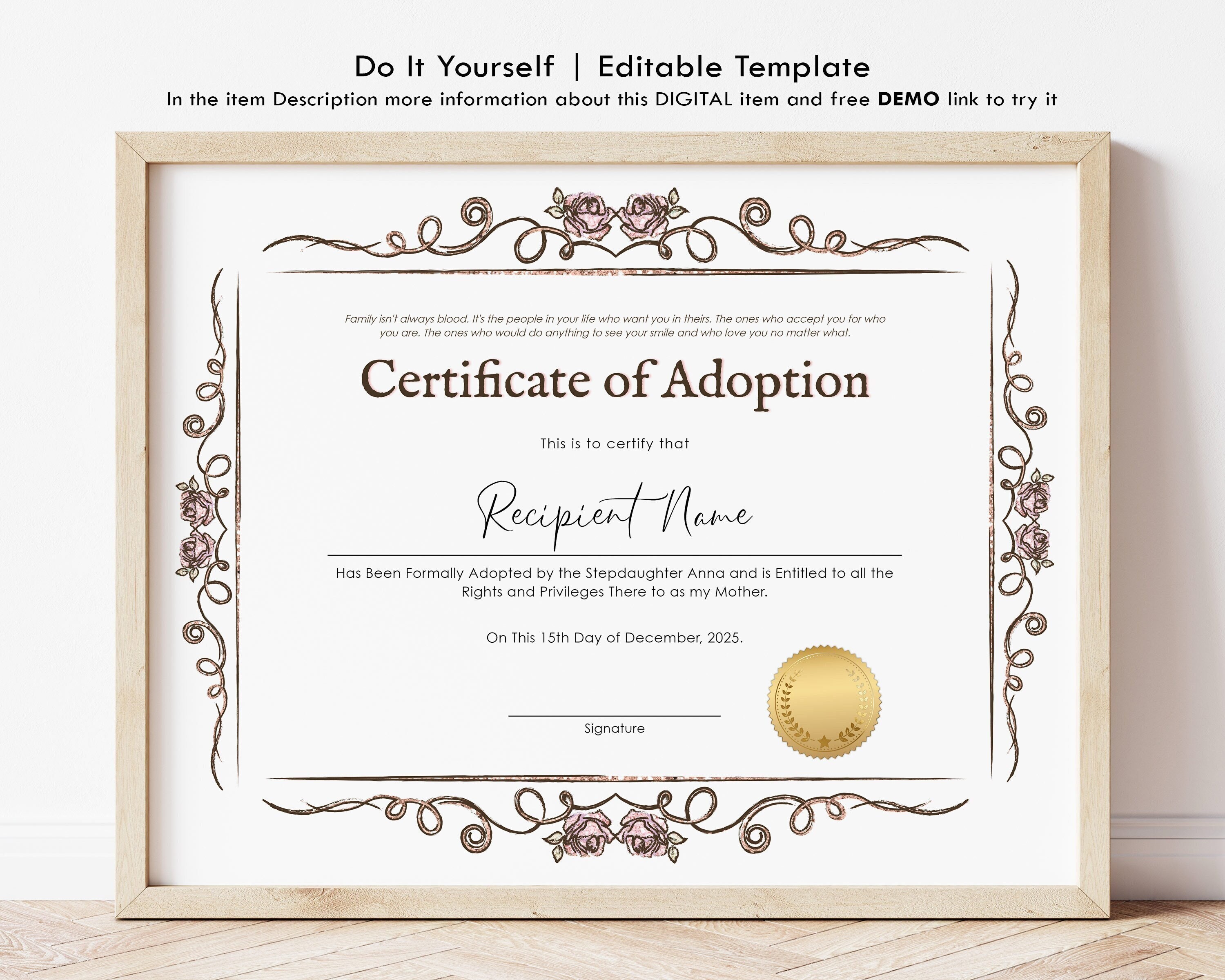 certificate of adoption template