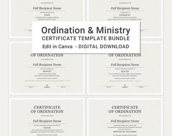 Editable Church Ordination Certificate Templates, Ministry Canva Printables (Digital Download)