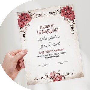 Vintage Gothic Wedding Certificate Template, Editable Printable ...
