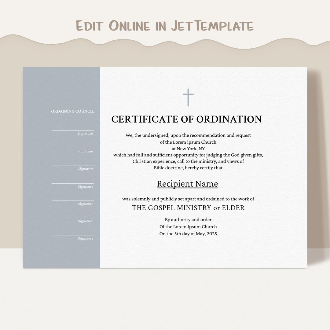 Editable Ordination Application Form Editable Certificate of Ordination, Minister Credentials, Printable ...