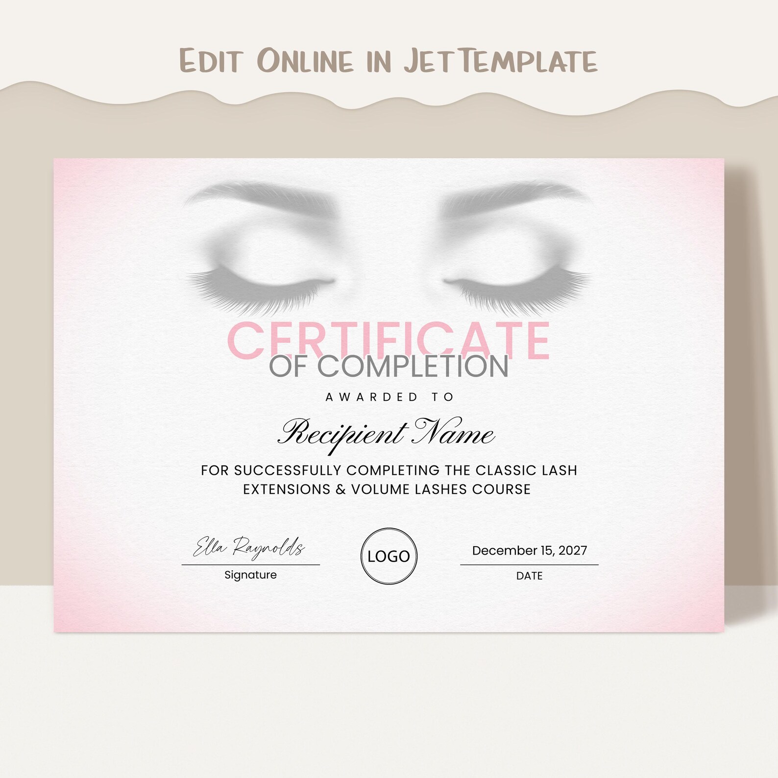 Certificate of Completion Eyelash Extension EDITABLE Printable Lashes ...