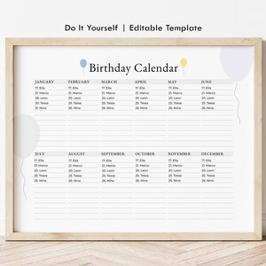 Editable Printable Perpetual Birthday Calendar Minimalist Calendar Reusable  Template Birthday Reminder Calendar With Balloons Download 182 - Etsy Sweden