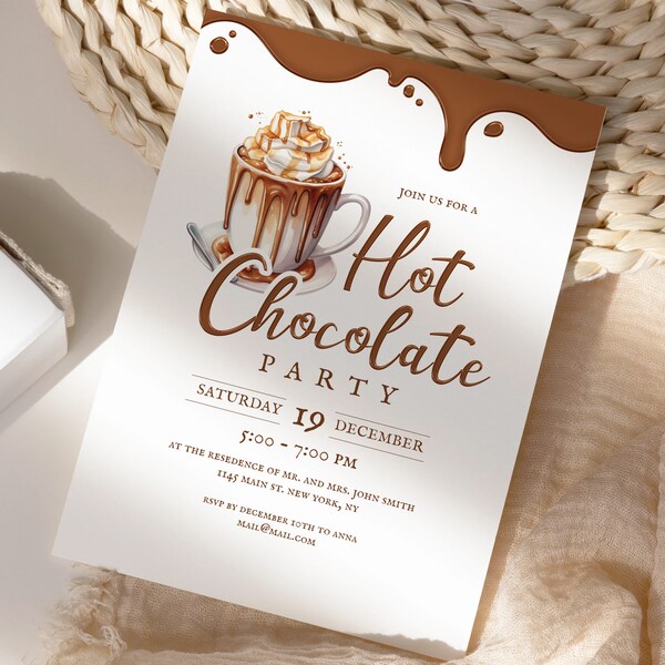 Hot Chocolate Party Invitation Editable Template, Birthday Party Invite, Christmas Chocolate Party Invite, Housewarming Invite Download 331