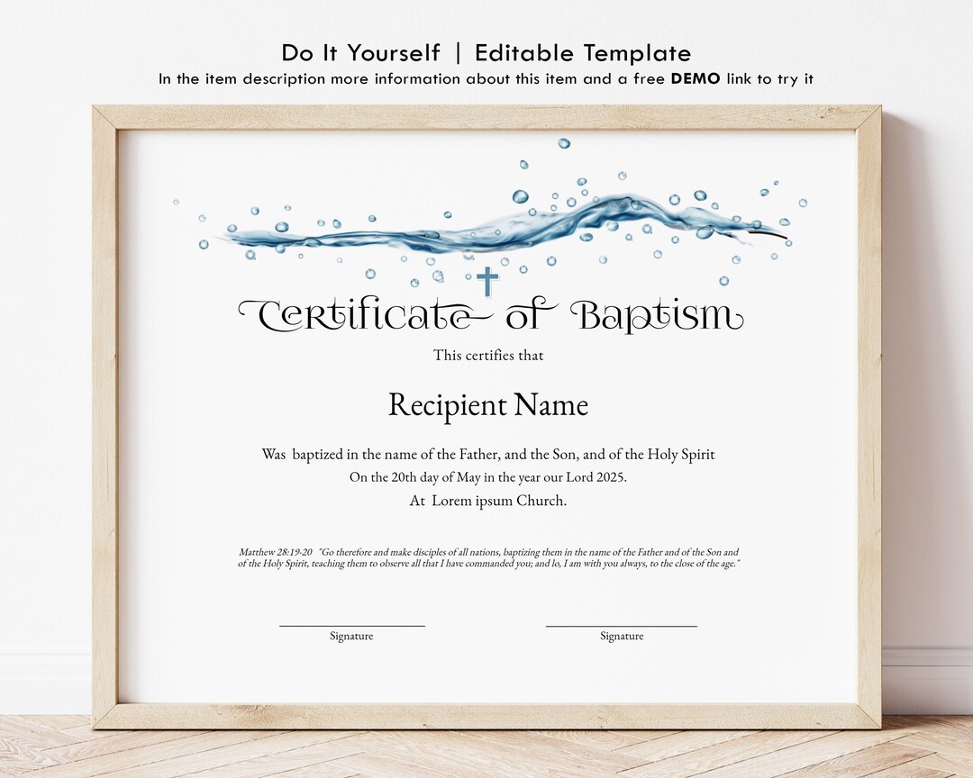Modèle de certificat de baptême certificat de baptême - Etsy France