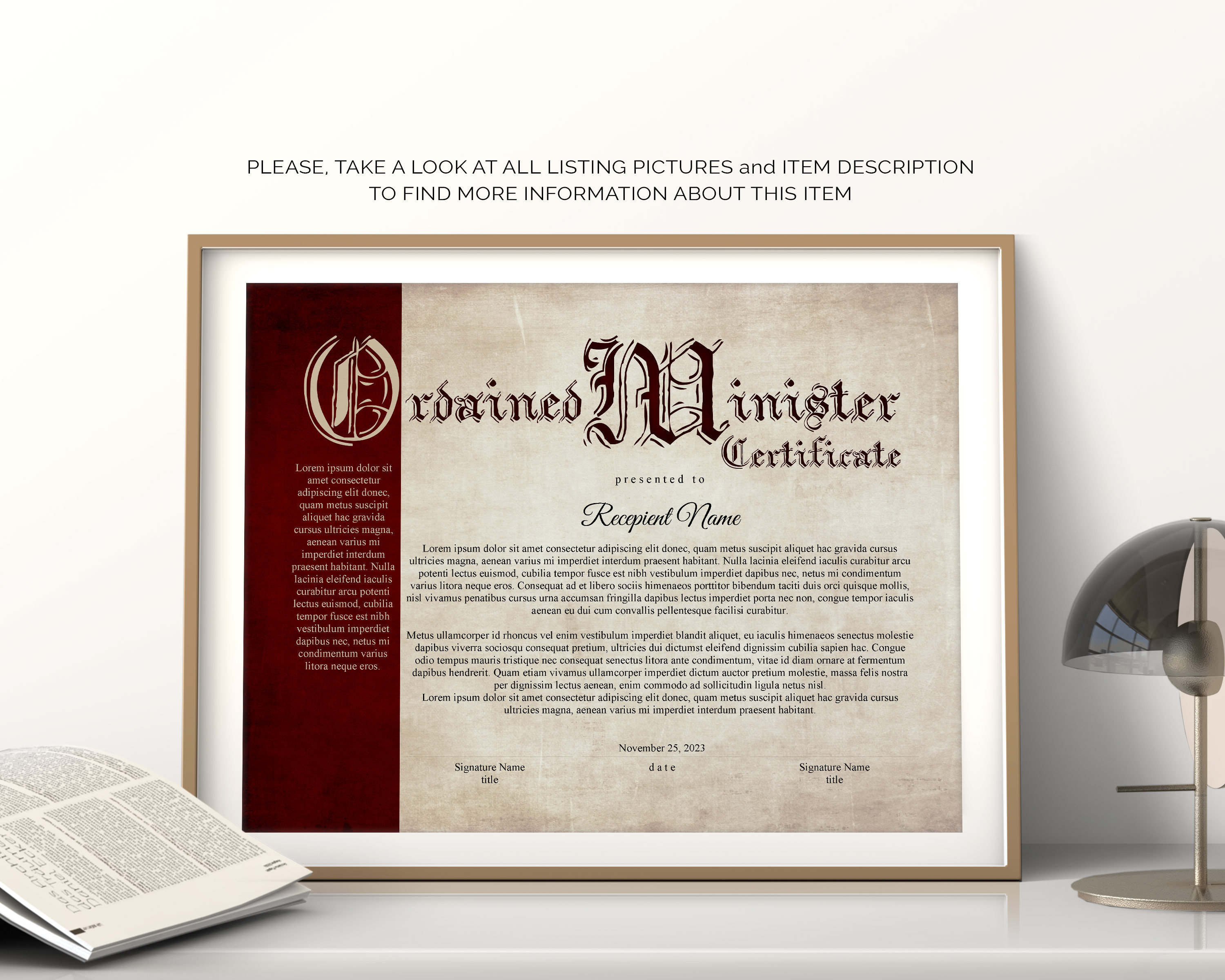 Bearbeitbares Ordiniertes Zeugnis für die Priesterin, druckbares Zeugnis  der Weihe, Zeugnis zum Ausdrucken, Sofortiger Download For Ordination Certificate Templates