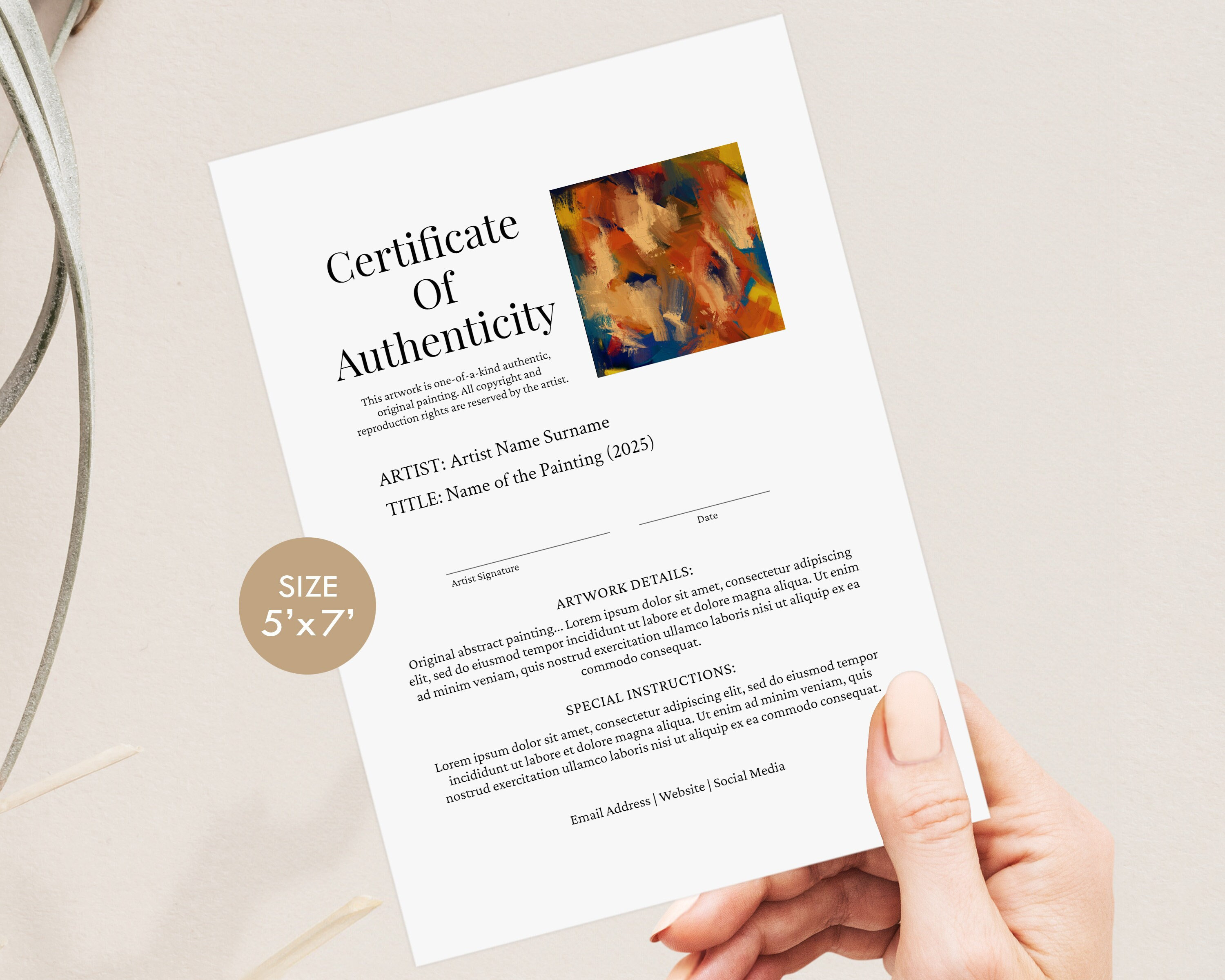 Editable Certificate of Authenticity Photo Template, COA