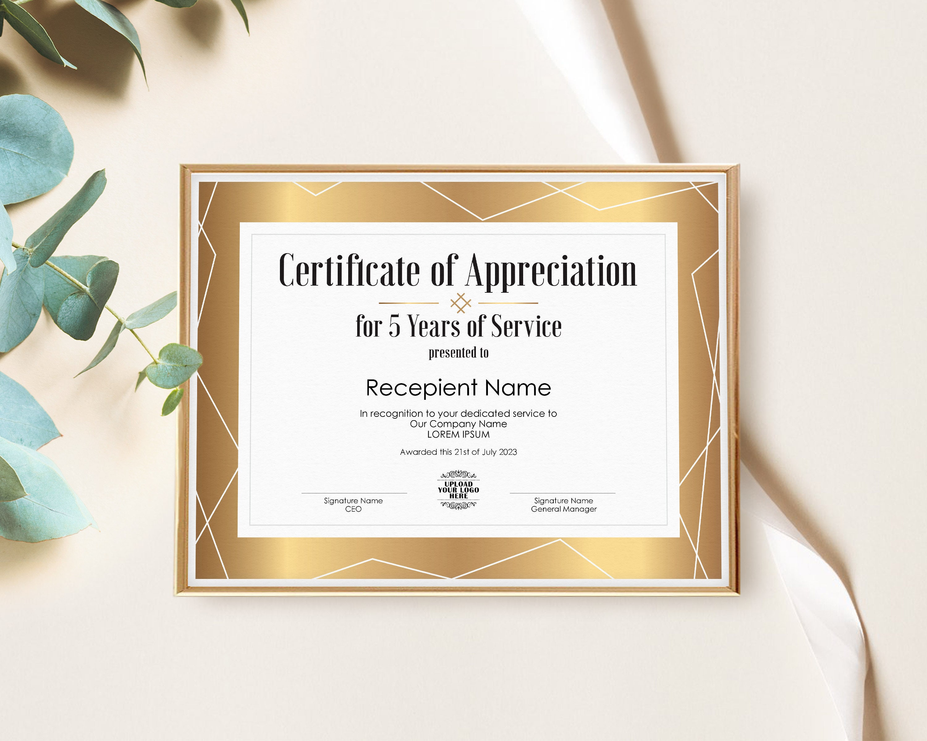 5 Years Of Service Editable Certificate Of Appreciation Etsy
