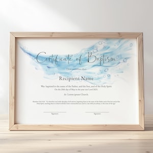 Editable Baptism Certificate Template, Printable Minimalist Certificate of Baptism, Water Background Certificate Instant Download, Jet040