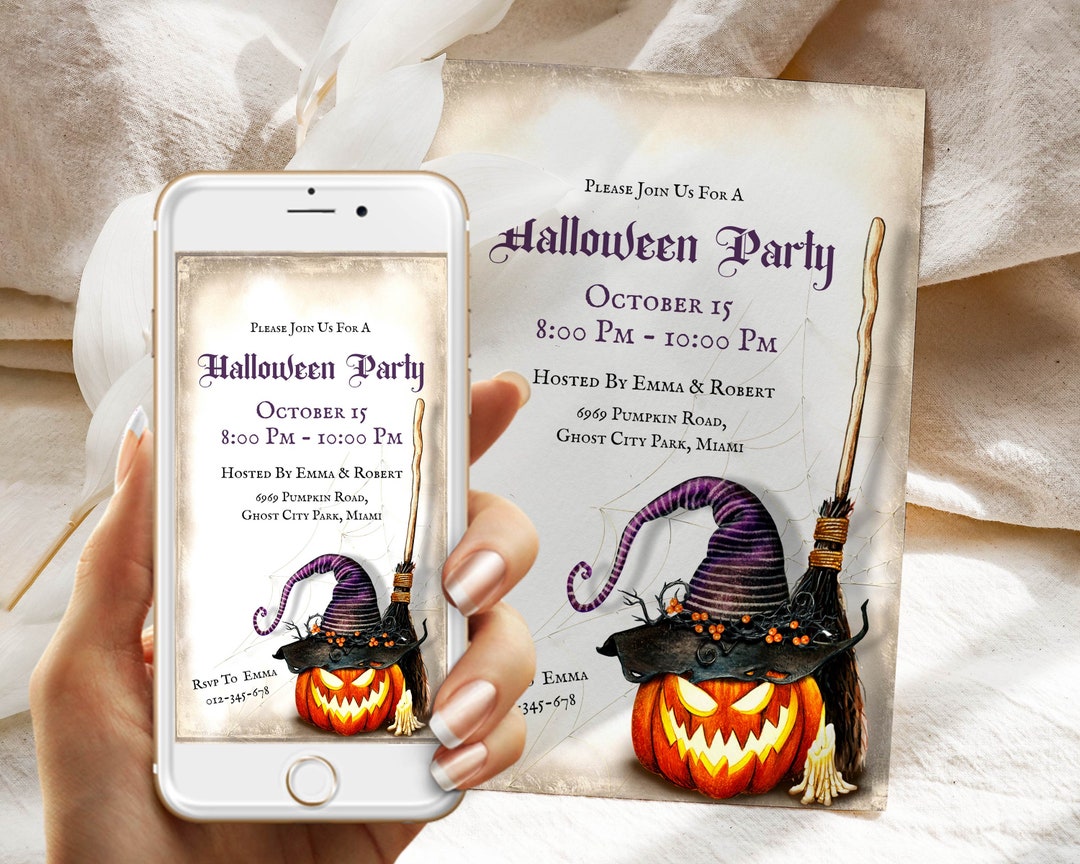 Vintage Halloween Party Invitation Card Template, EDITABLE Halloween ...