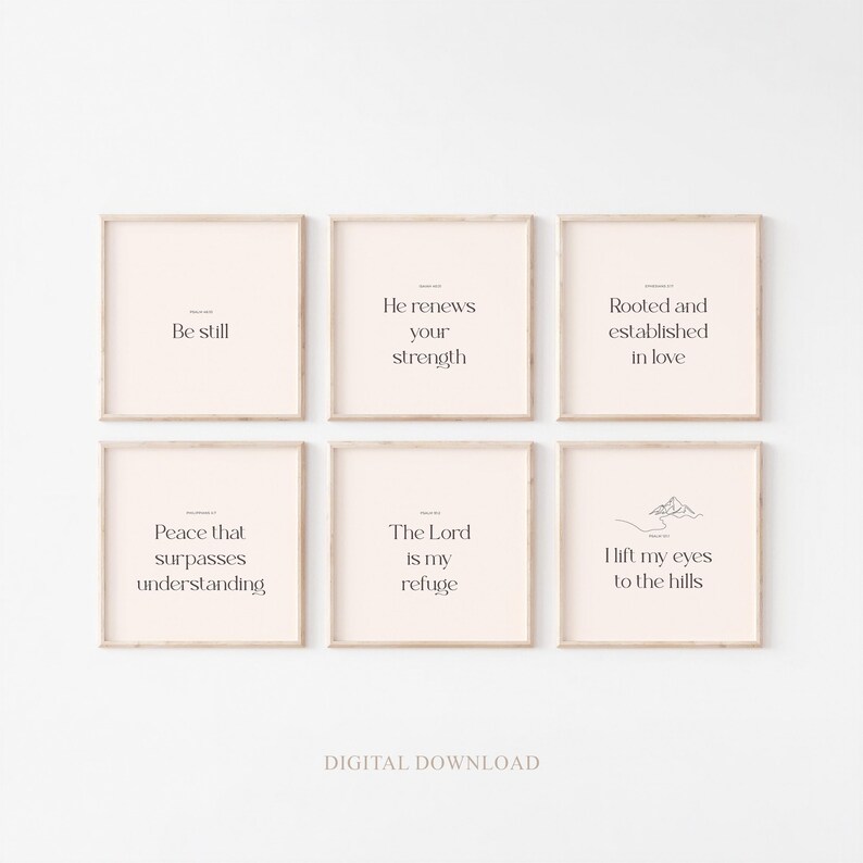 Minimalist Christian Wall Art Set of 6 Printable, Neutral Bible Verse ...