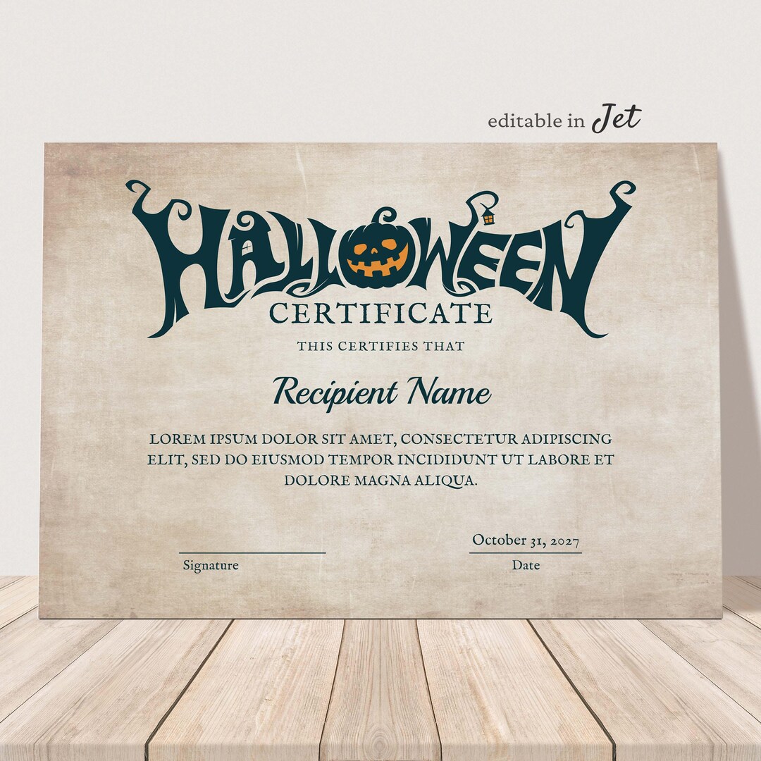 Vintage Halloween Certificate Template, Editable Halloween Best Costume ...