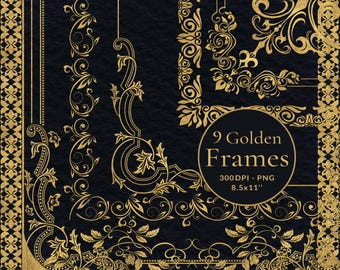 Gold Frame PNG Set, Ornate Certificate Border PNG, Vintage Decorative Frame, Elegant Wedding Diploma Border, US Letter (Digital Download)