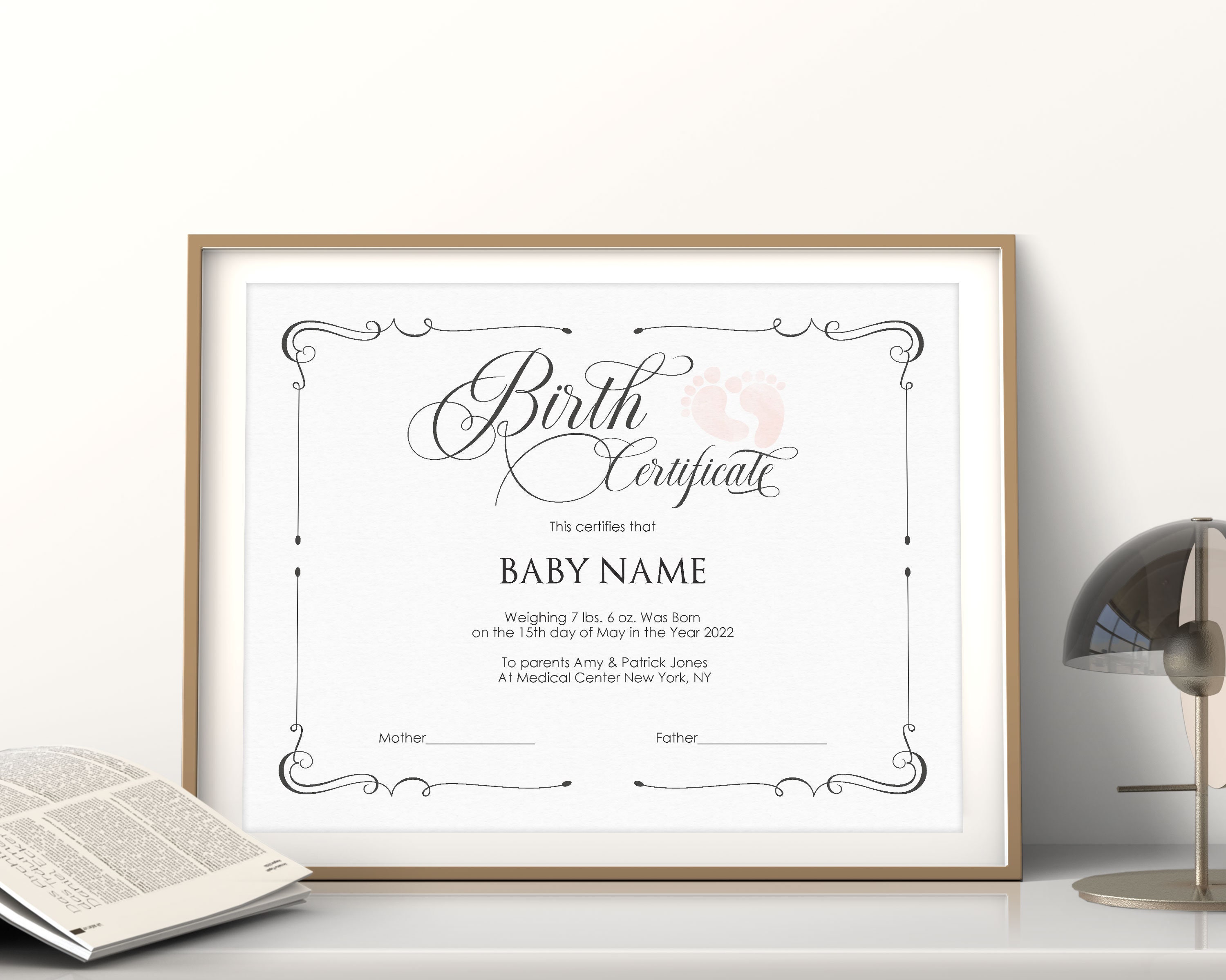 Editable Baby Girl Birth Certificate Template, Printable Certificate of  Birth, Baby Footprints Birth Certificate Template, Digital Download For Girl Birth Certificate Template