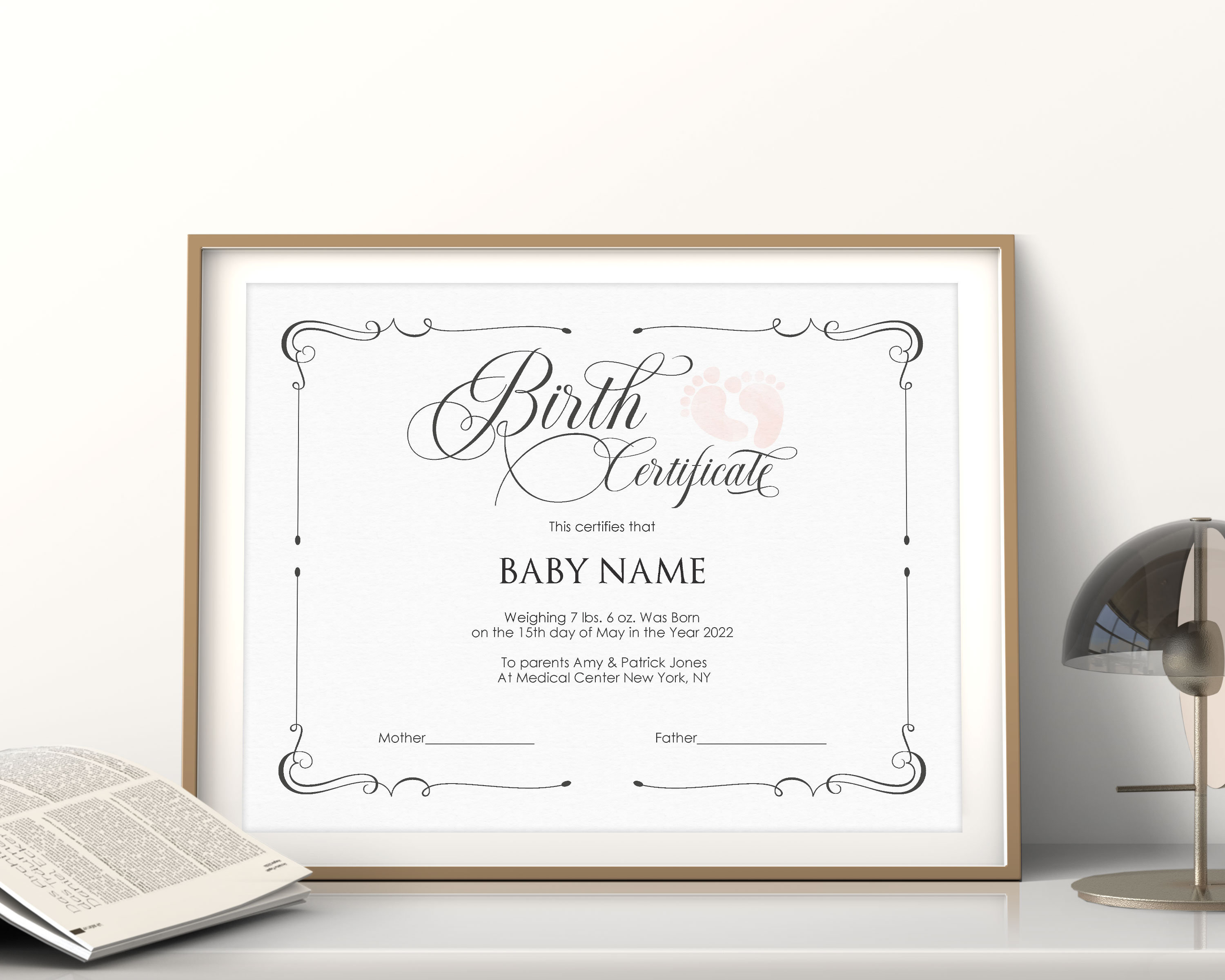 Editable Baby Girl Birth Certificate Template, Printable Certificate of  Birth, Baby Footprints Birth Certificate Template, Digital Download Throughout Girl Birth Certificate Template