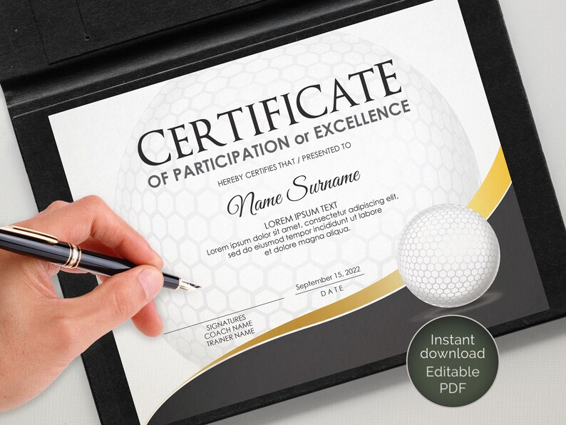 EDITABLE Golf Certificate Template Sport Certificate Award Etsy