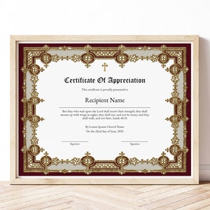 Editable Appreciation Certificate Template, Printable Vintage Church ...