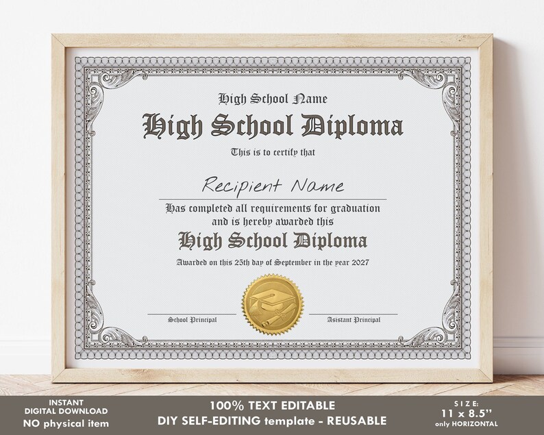 Editable Home School Diploma Template Printable Homeschool - Etsy