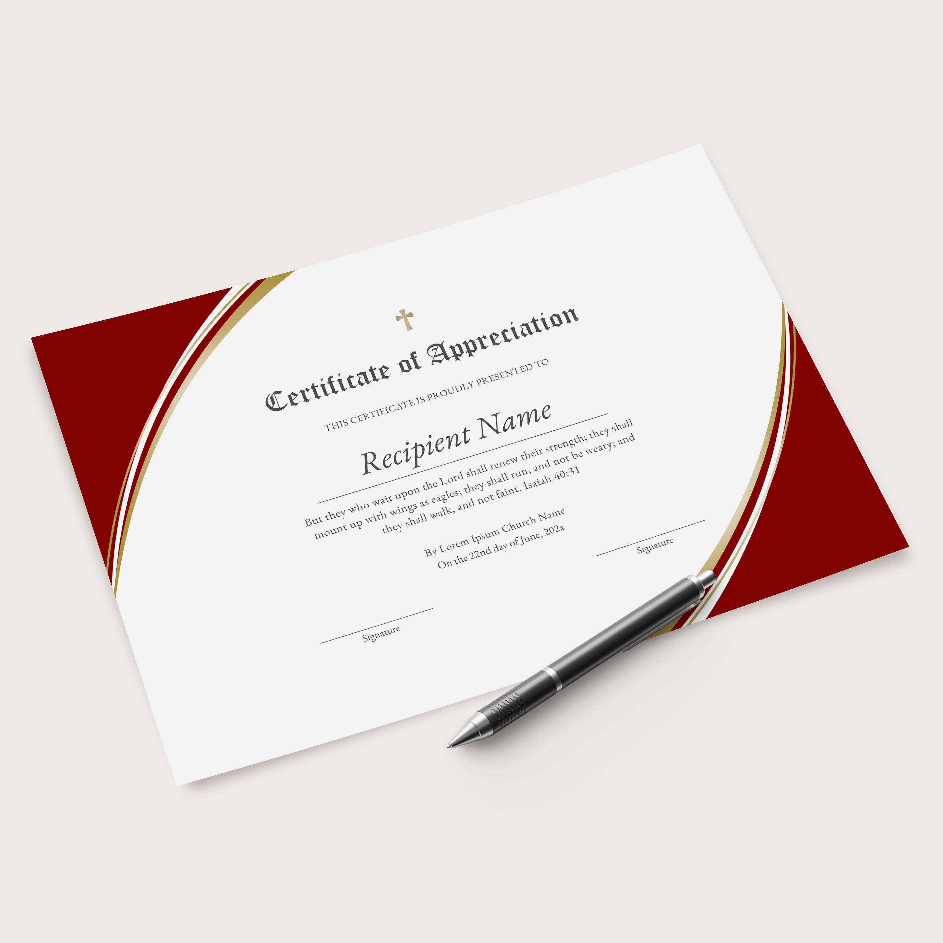 Editable Appreciation Certificate Template, Printable Vintage Church ...