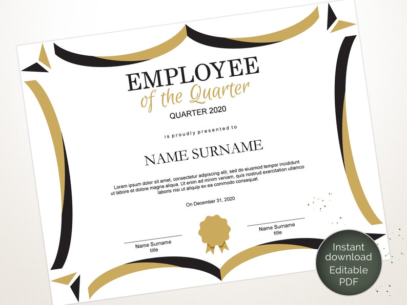 Employee of the Quarter EDITABLE Template Editable Award | Etsy