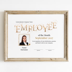 Employee of the Month Year EDITABLE Certificate Template, Printable ...