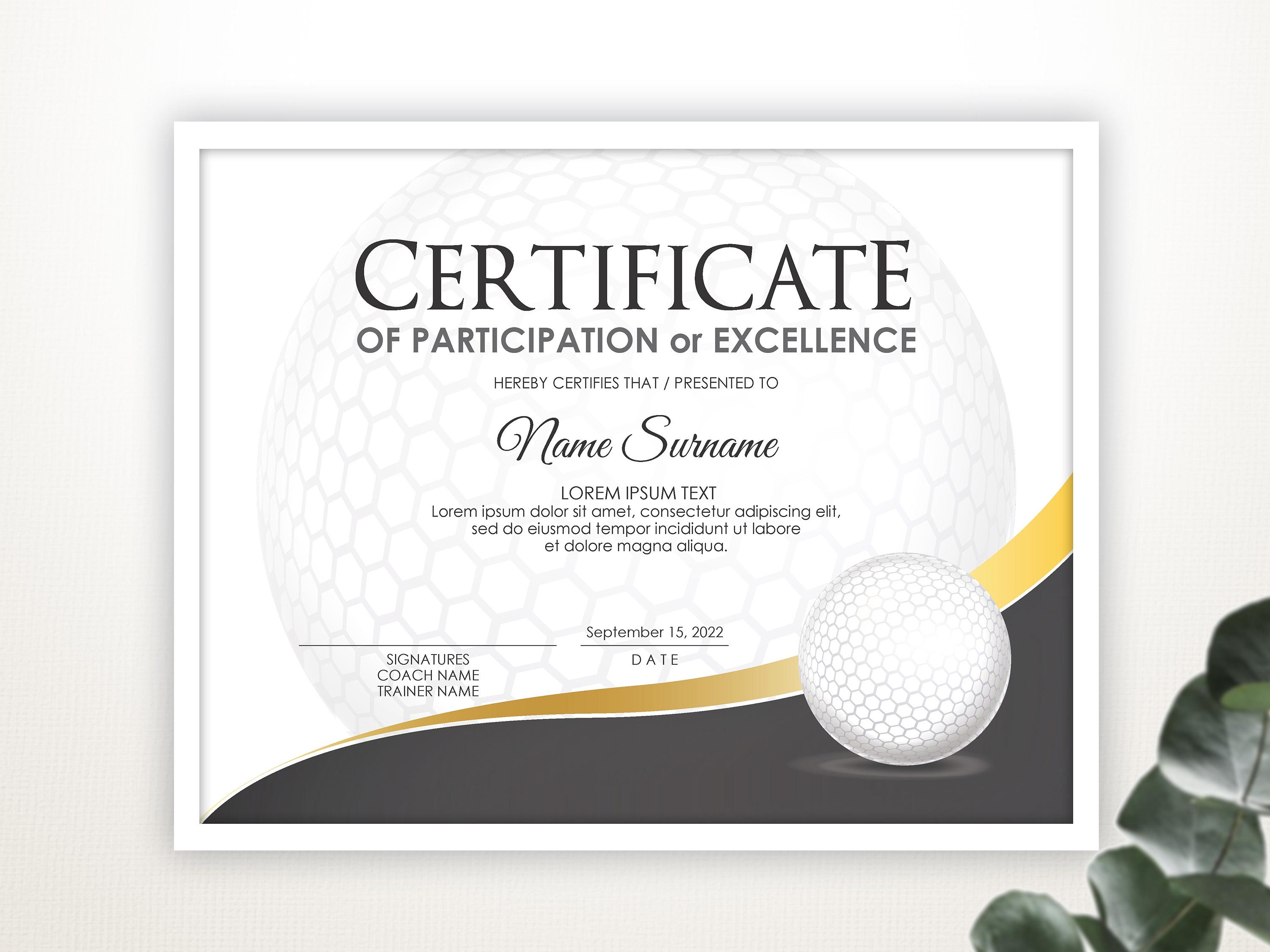 EDITABLE Golf Certificate Template Sport Certificate Award Etsy