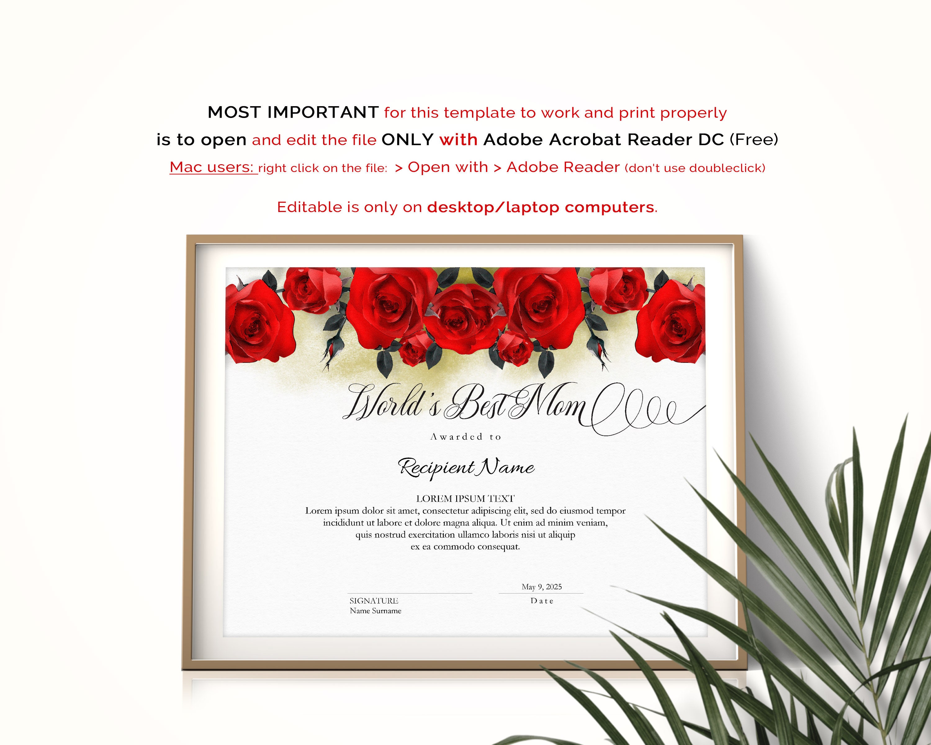 World's Best Mom Award Template Printable Gift for | Etsy