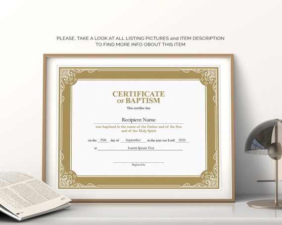 Editable Certificate of Baptism Template Printable Church | Etsy