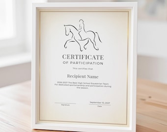 Editable Equestrian Award Certificate Template, Horse Riding Certificate of Achievement, Horse Ride Certificate, Sport Award Download 186