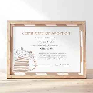 Editable Pet Adoption Certificate Template, Kitty Cat Adoption Gift for Child, Cat Birthday Party, Adopt a Cat Gift Certificate Download 186