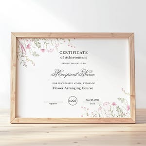 Editable Floristry Certificate Template, Flower Arranging Course Completion, Professional Florist Course, Floristry Diploma Download 004