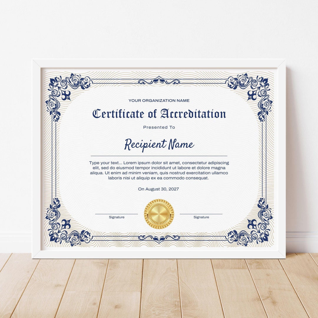 Editable Certificate of Accreditation Template Printable Certificate Template Corporate Award Gift Certificate Instant Download, Jet037 - Etsy for Award Certificate Template Free Printable