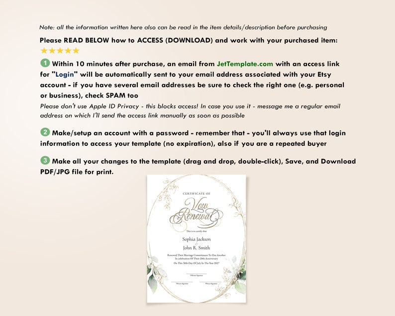Vow Renewal Certificate Template Editable Printable | Etsy