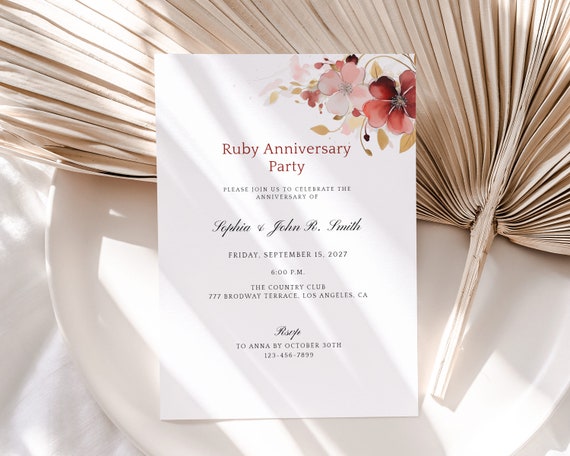 WHITE COTTON CARDS "On Our Ruby Aniversario De Boda, Diseño De 40 Aniversario Tarjeta Grande, Color