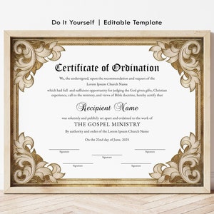 Modèle de certificat d&#39;ordination modifiable, certificat d&#39;ordination ministériel imprimable, certificat d&#39;accréditation du ministère à télécharger Jet253