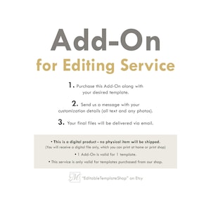 Add-On for Editing Service • We Edit for You • Template Customization • Personalized Digital File