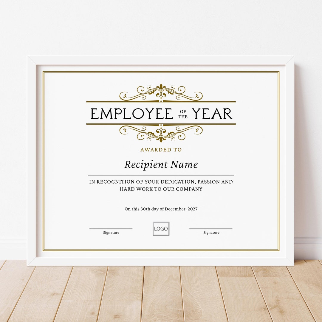 Editable Employee of the Year Award Certificate Template, Printable ...